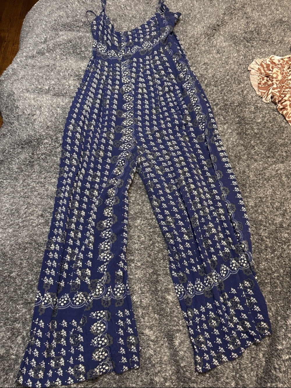 Urban Outfitters Navy Blue Floral Wide-Leg Jumpsuit